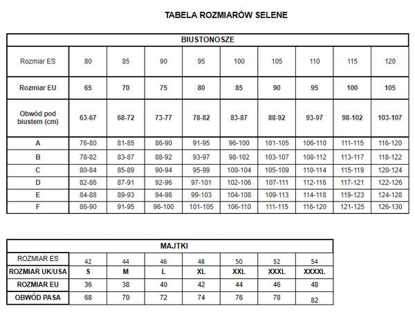 Tabela rozmiarów Selene