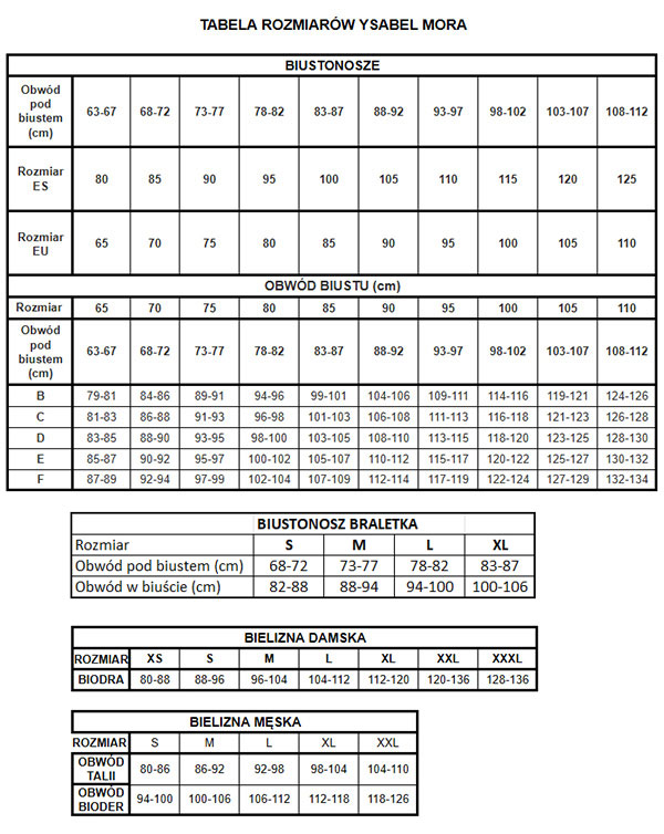Ysabel Mora - Tabela rozmiarów