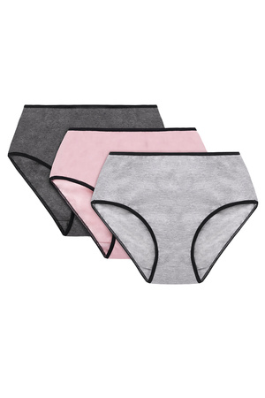 Vivisence 4017 3-pack Majtki wysokie figi, gumka czarna: szary/róż/grafit