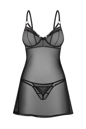 Freedom Euridia chemise & thong Nocna komplet koszulka + stringi, black